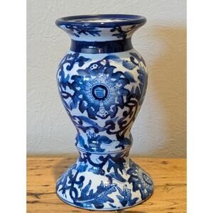 Vintage Blue & White Chinoiserie Ceramic Candle Holder